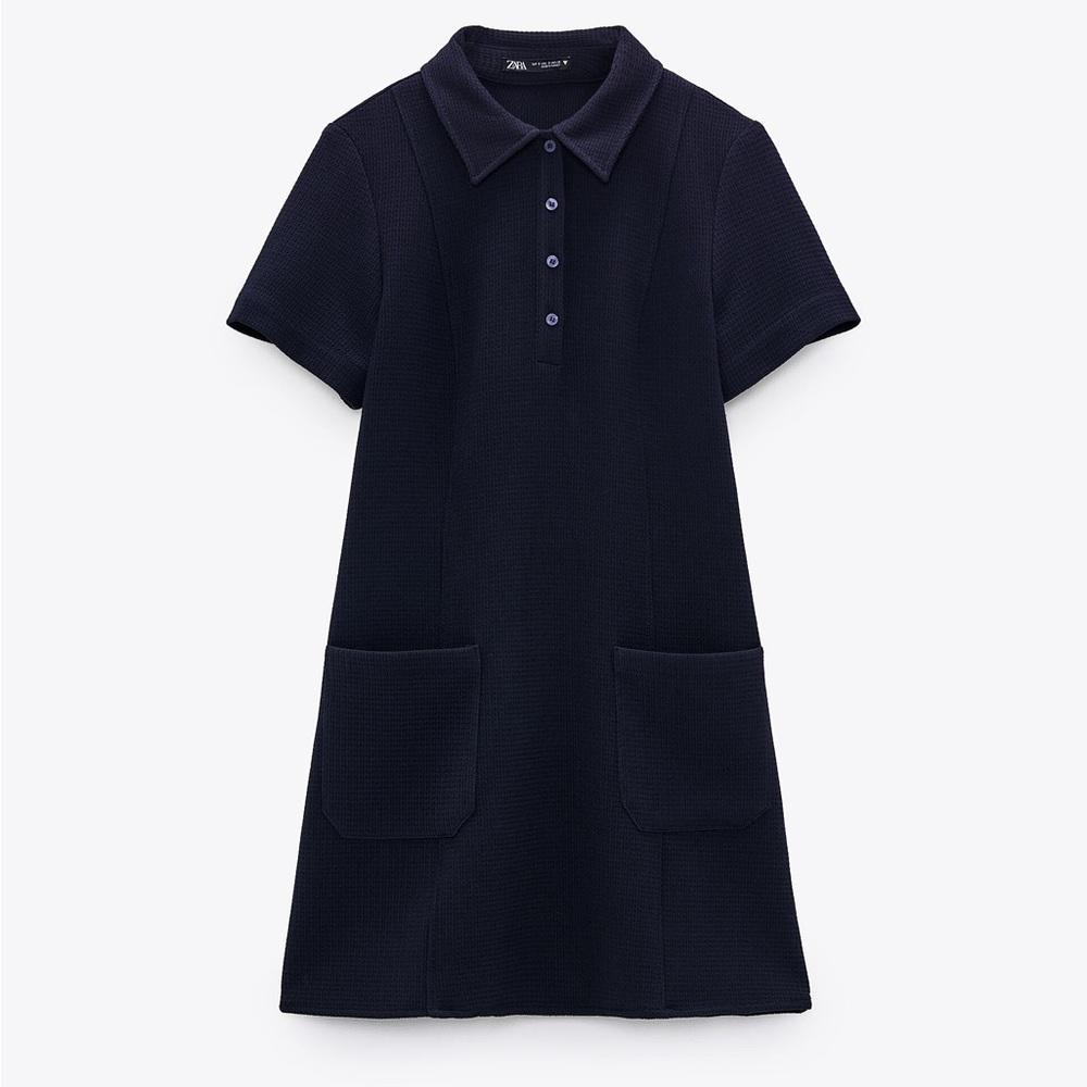 Zara Woman polo style collared front pocket dress sz M